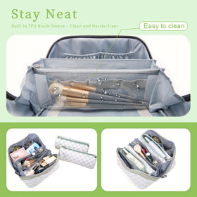 Interior compartments of BOYATU Travel Makeup Bag