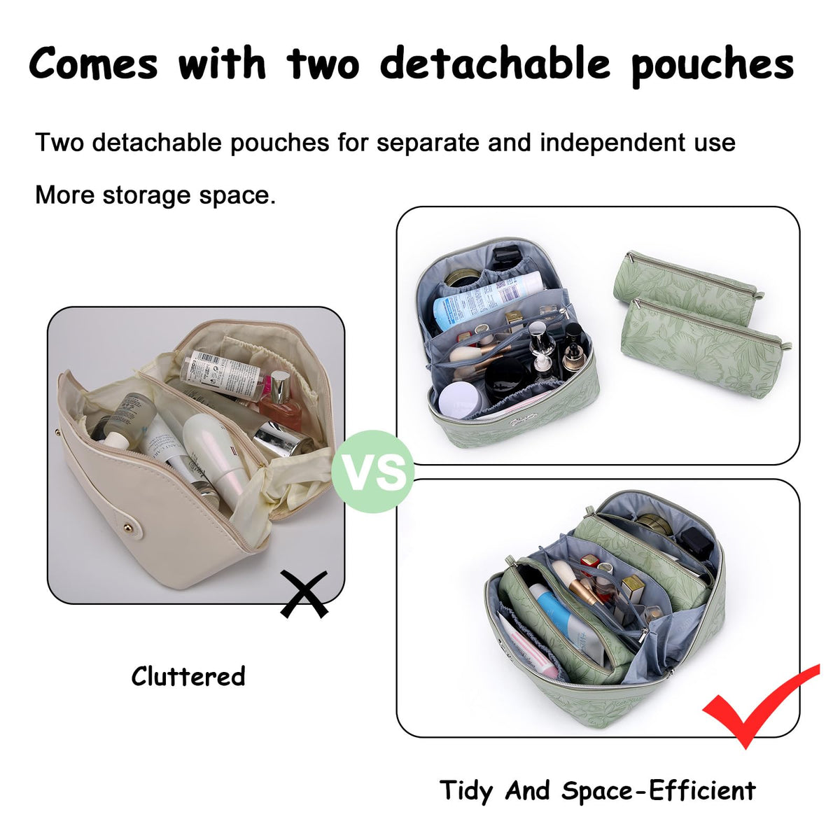 Interior compartments of BOYATU Travel Makeup Bag with accessories