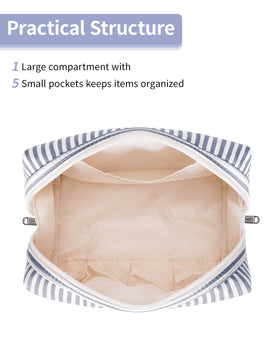 Interior compartments of Narwey Large Striped Makeup Bag showing organization
