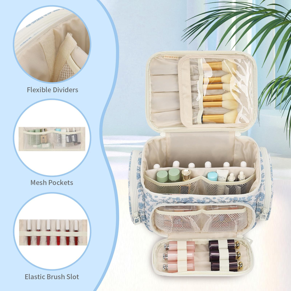 Interior compartments of OCHEAL Makeup Bag