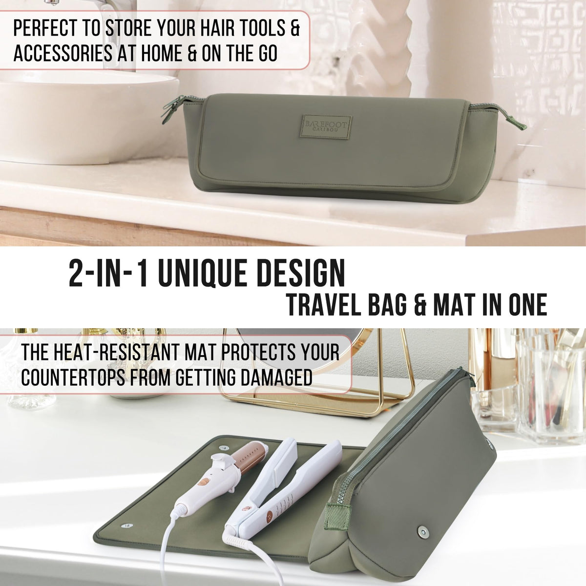 Interior of BAREFOOT CARIBOU Hair Tools Travel Bag showing storage pockets