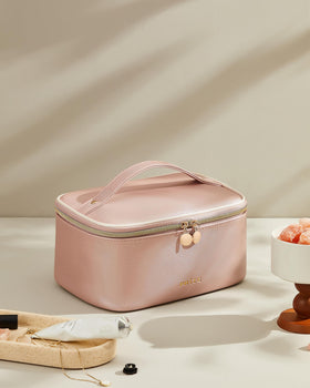 Interior of Prite Makeup Bag showing compartments and brush holder