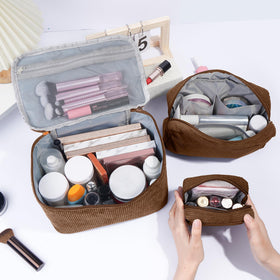 Interior pockets of MAGEFY makeup bag showcasing organized storage