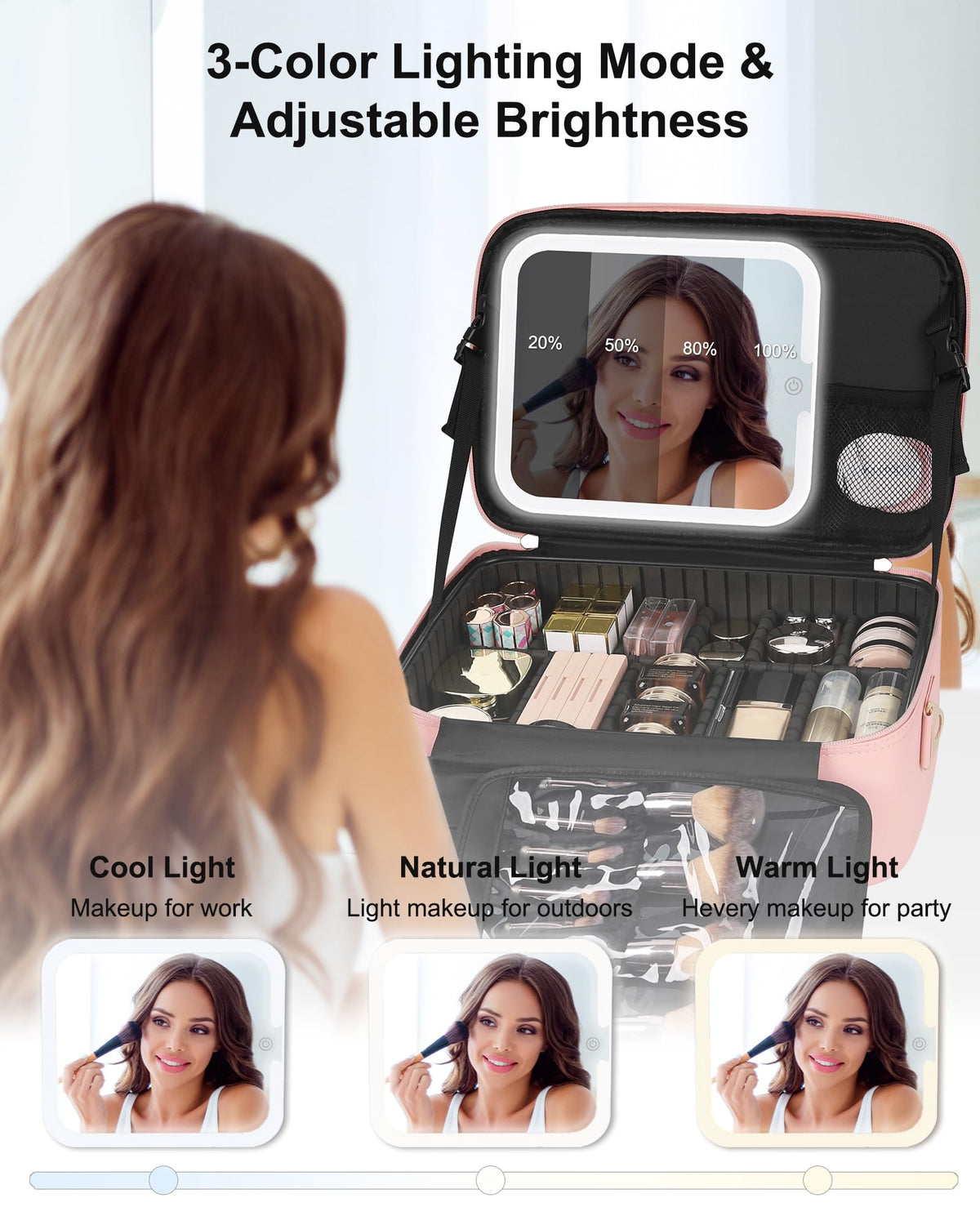 Interior storage of Relavel Travel Makeup Bag with partitions