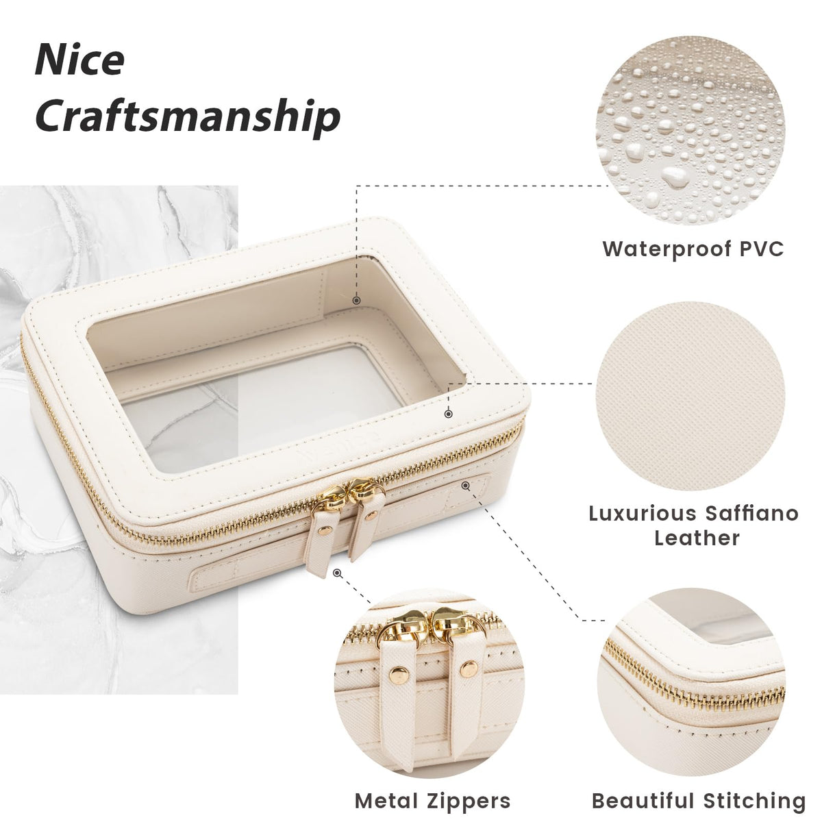 Interior view of Aveniee Clear Makeup Bag showing compartments