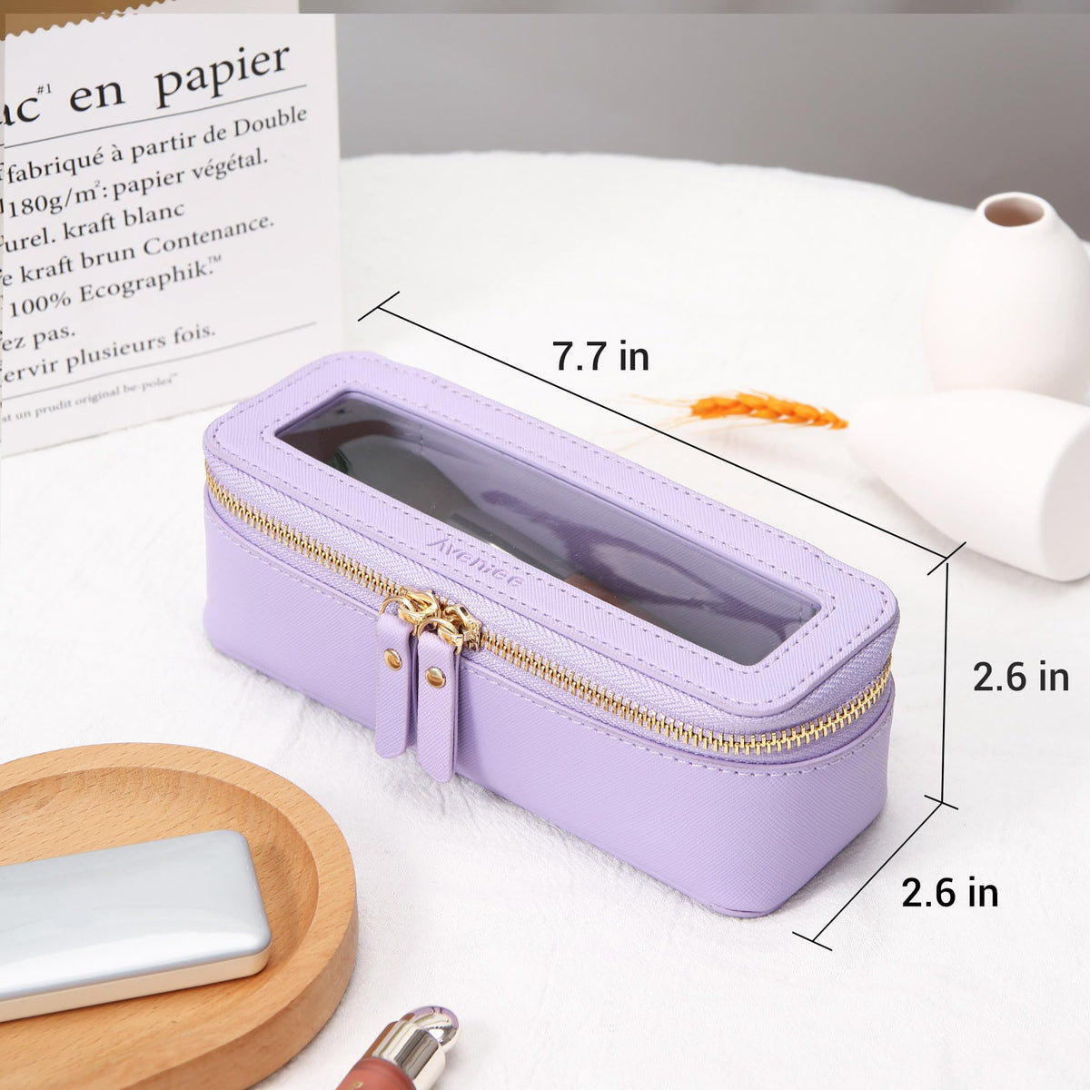 Interior view of Aveniee Clear Makeup Brush Bag with makeup brushes