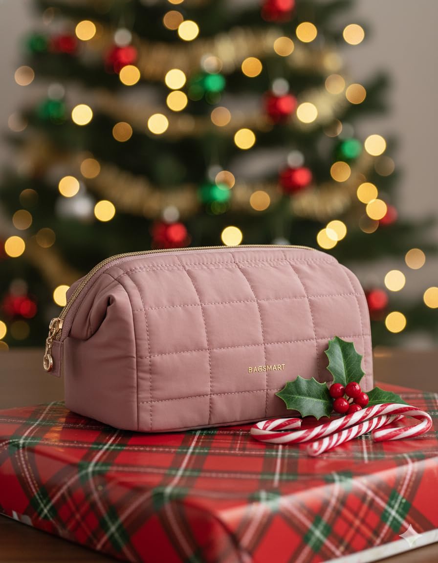 Interior view of BAGSMART Makeup Bag showing three pockets