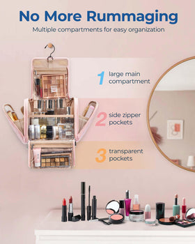 Interior view of BAGSMART Makeup Bag showing transparent pockets