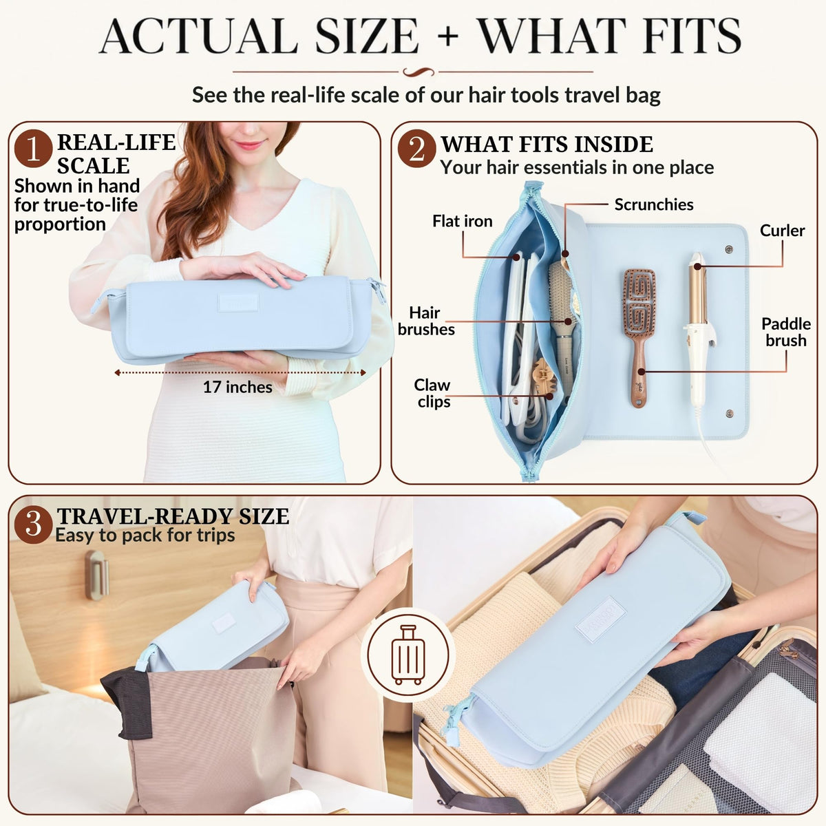 Interior view of BAREFOOT CARIBOU Hair Tools Travel Bag with pockets