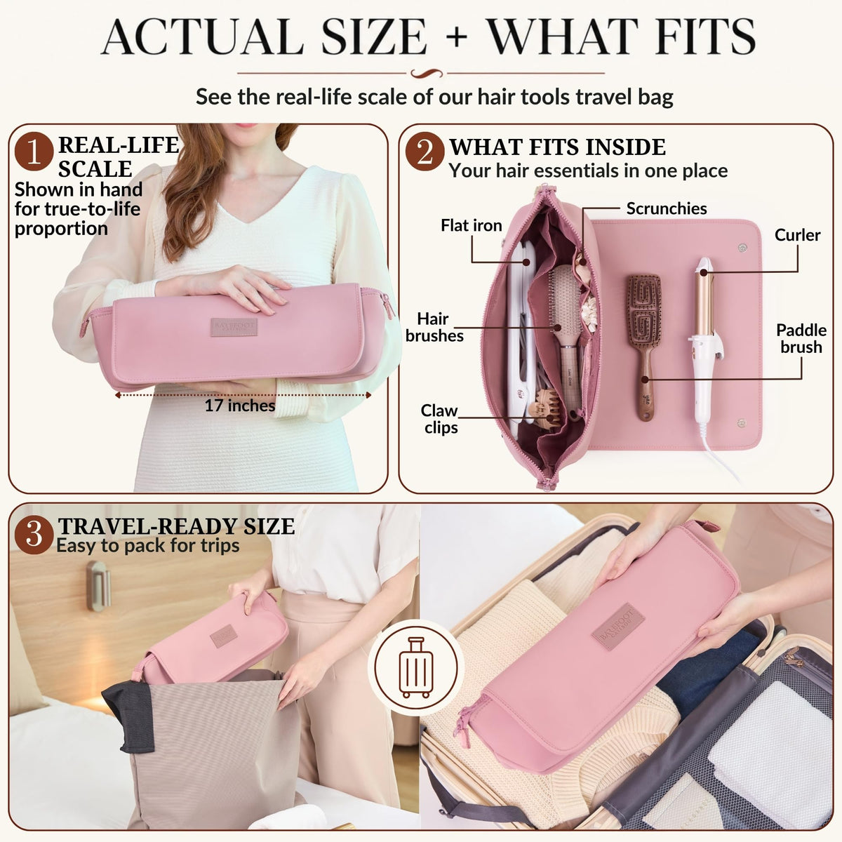 Interior view of BAREFOOT CARIBOU Hair Tools Travel Bag with pockets