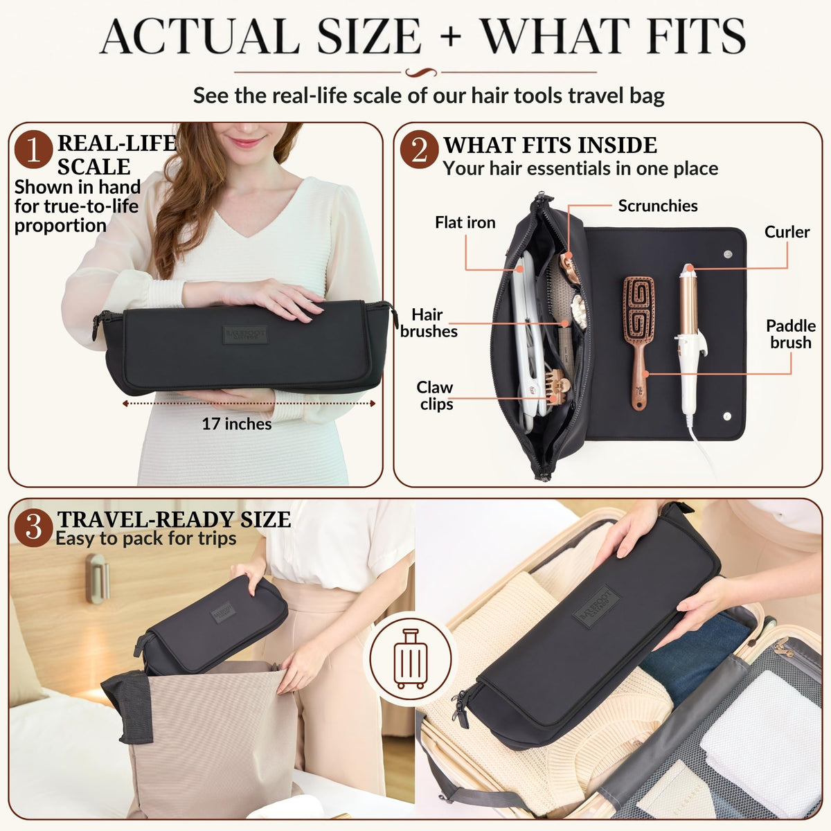 Interior view of BAREFOOT CARIBOU Hair Tools Travel Bag with storage pockets