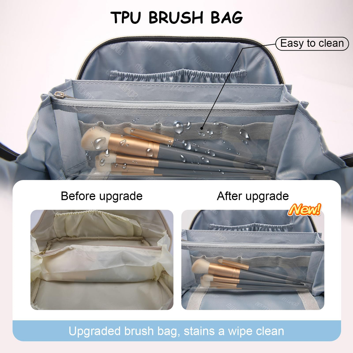 Interior view of BOYATU Travel Makeup Bag showing compartments