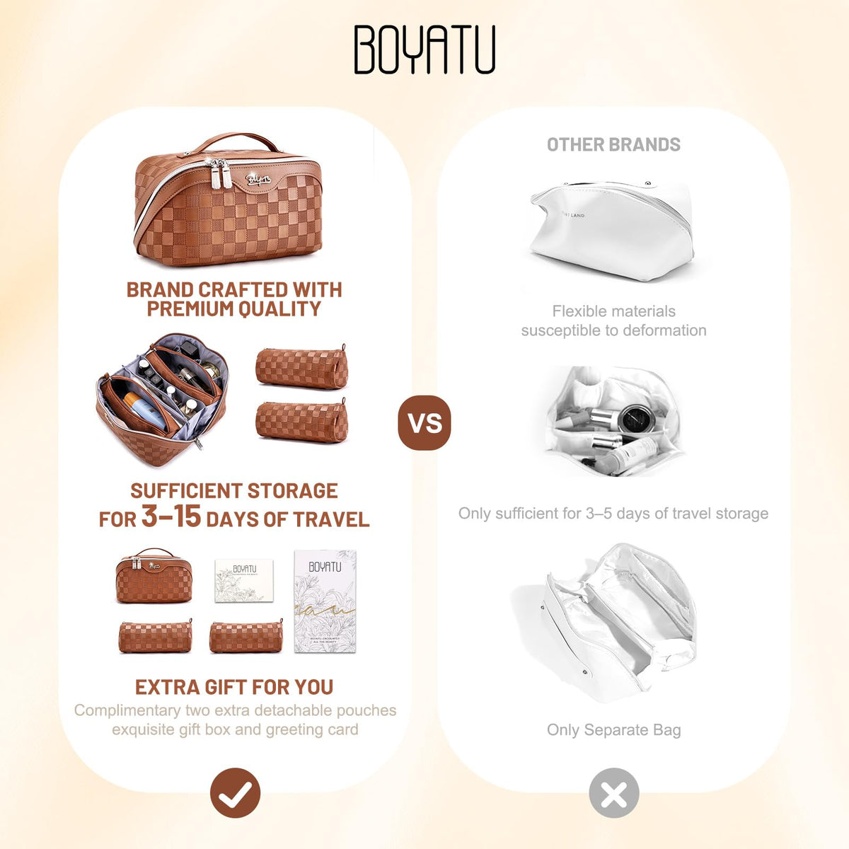 Interior view of BOYATU Travel Makeup Bag showing spacious layout