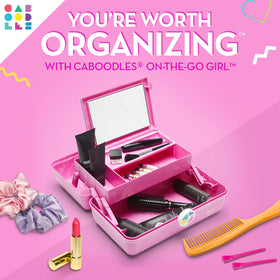 Interior view of Caboodles On-the-Go Girl Cosmetic Organizer with compartments