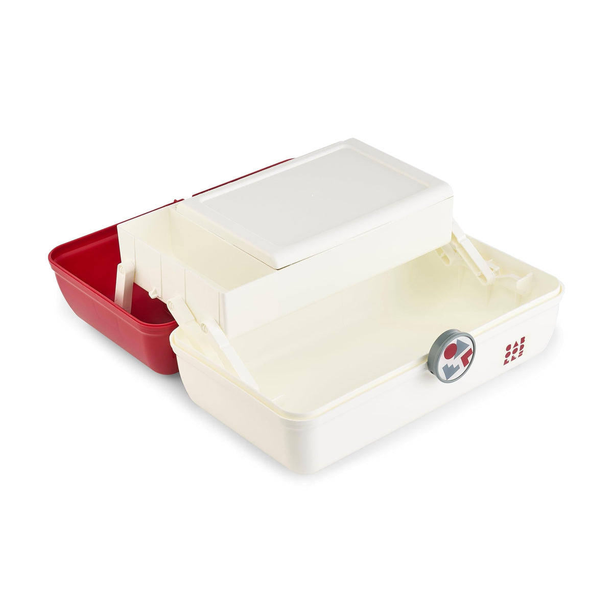 Interior view of Caboodles On-The-Go Girl Makeup Box showing compartments and mirror