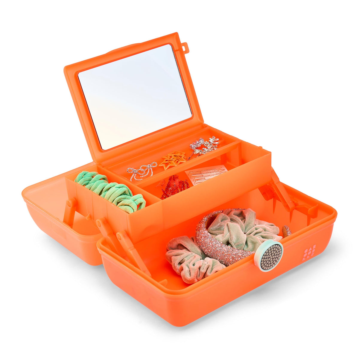 Interior view of Caboodles On-The-Go Girl Makeup Box with compartments