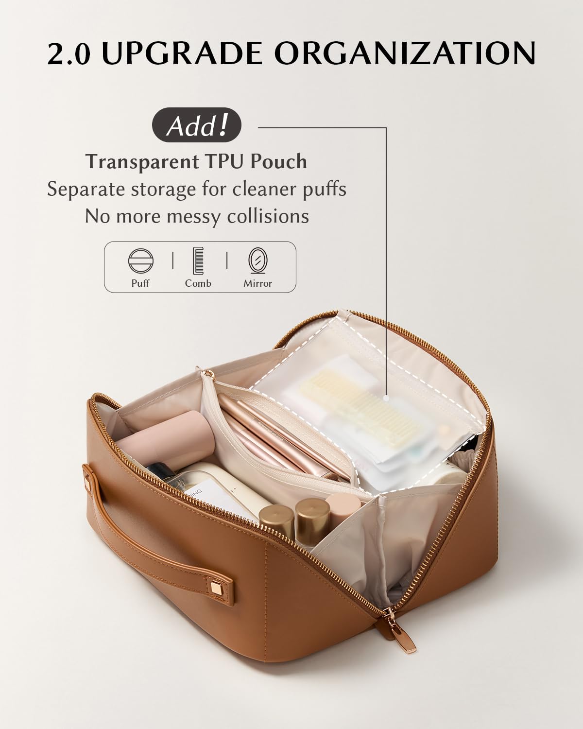 Interior view of EACHY Travel Makeup Bag with compartments