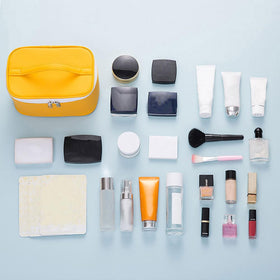 Interior view of Meiyuuo Travel Makeup Bag with elastic bands