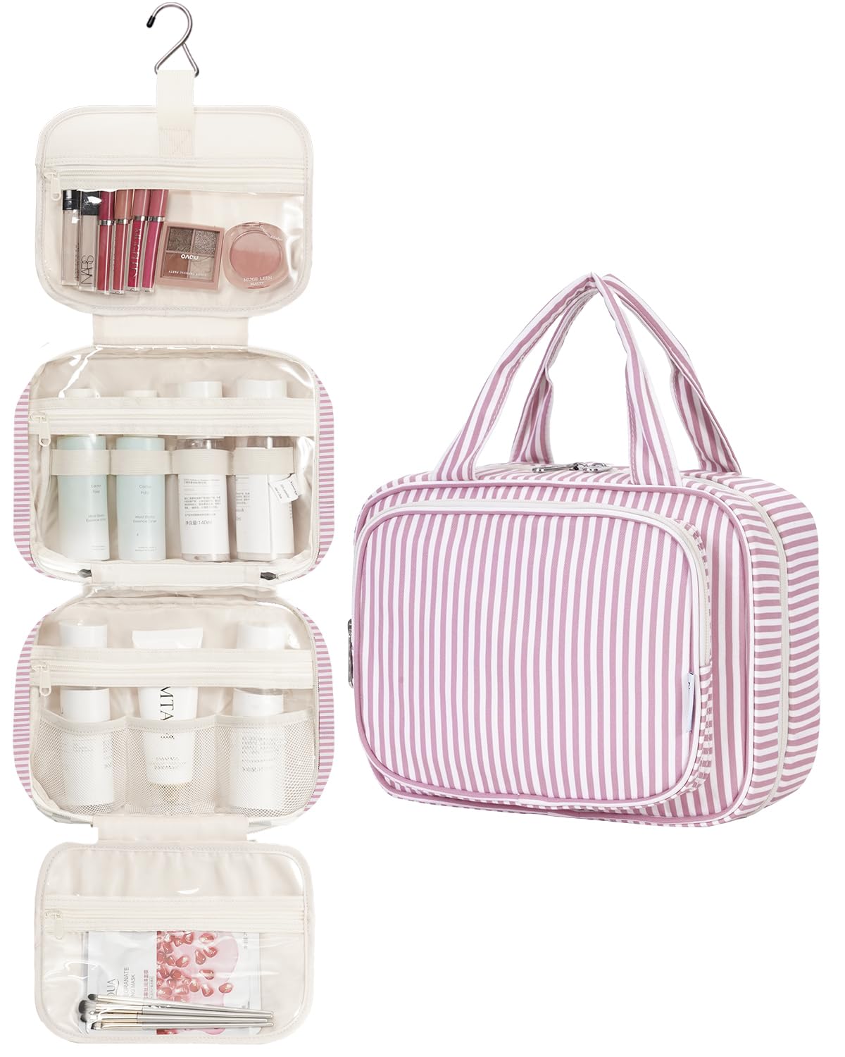 Interior view of Narwey Hanging Toiletry Bag with multiple compartments