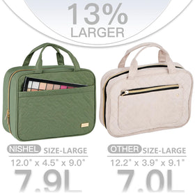 Interior view of NISHEL Travel Toiletry Bag with organized toiletries