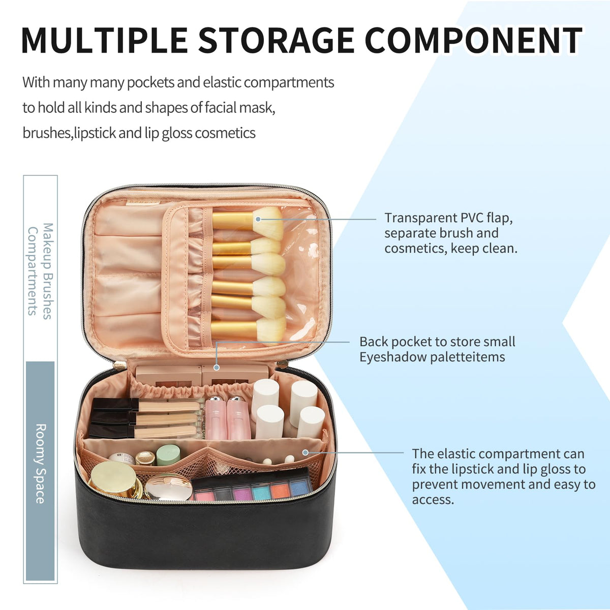 Interior view of OCHEAL Makeup Bag showing Velcro dividers