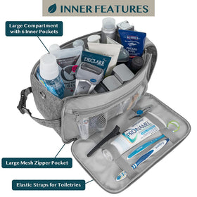 Interior view of PAVILIA XL toiletry bag showing compartments