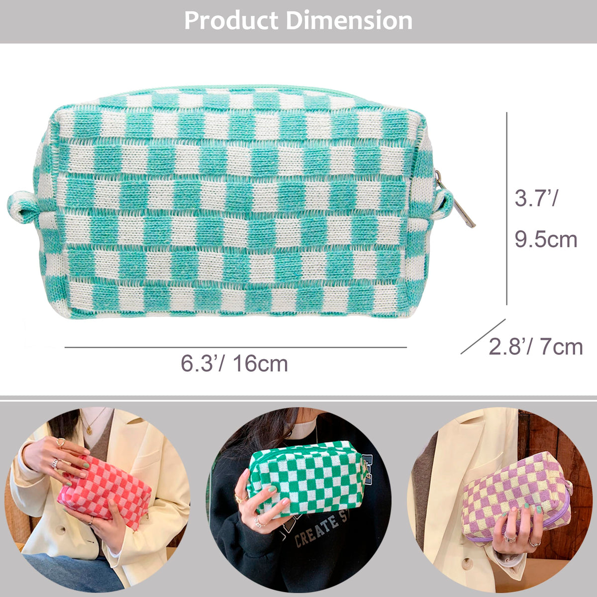 Interior view of PAZIMIIK Checkered Makeup Bag showing compartments