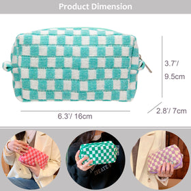 Interior view of PAZIMIIK Checkered Makeup Bag showing compartments