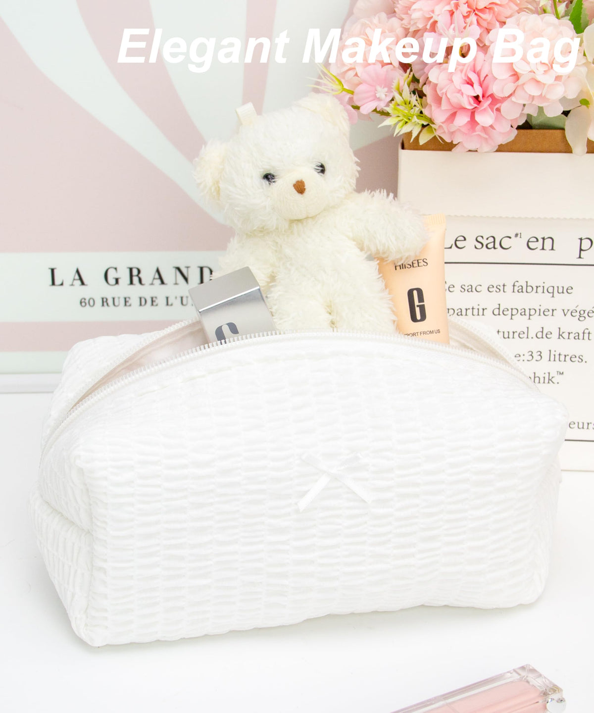 Interior view of PAZIMIIK Cozy Makeup Bag showing storage