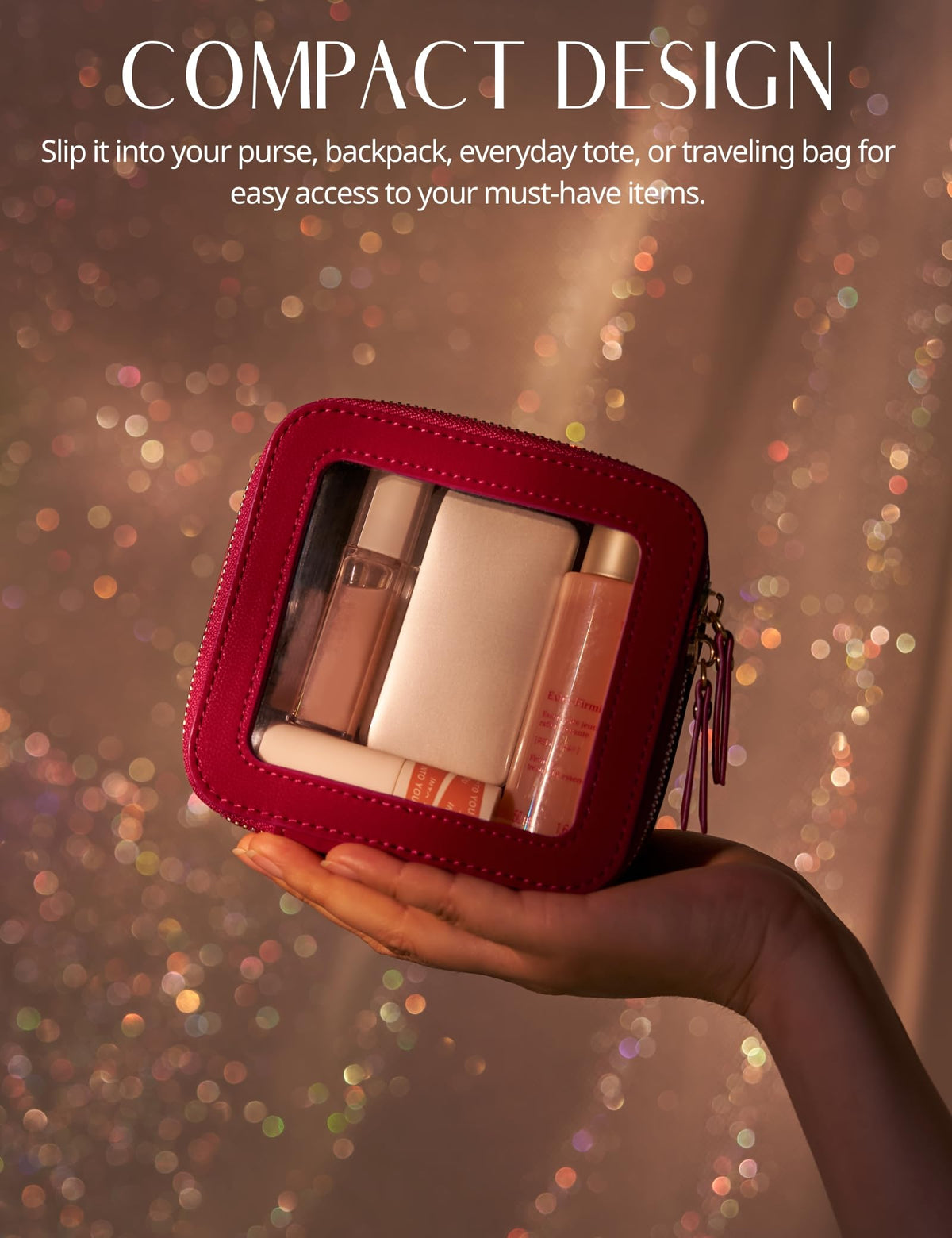 Interior view of Popvibe Clear Makeup Bag showing organization