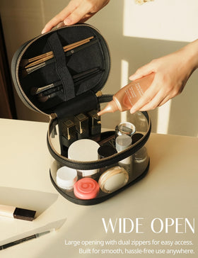 Interior view of Popvibe Travel Makeup Bag showing organized access