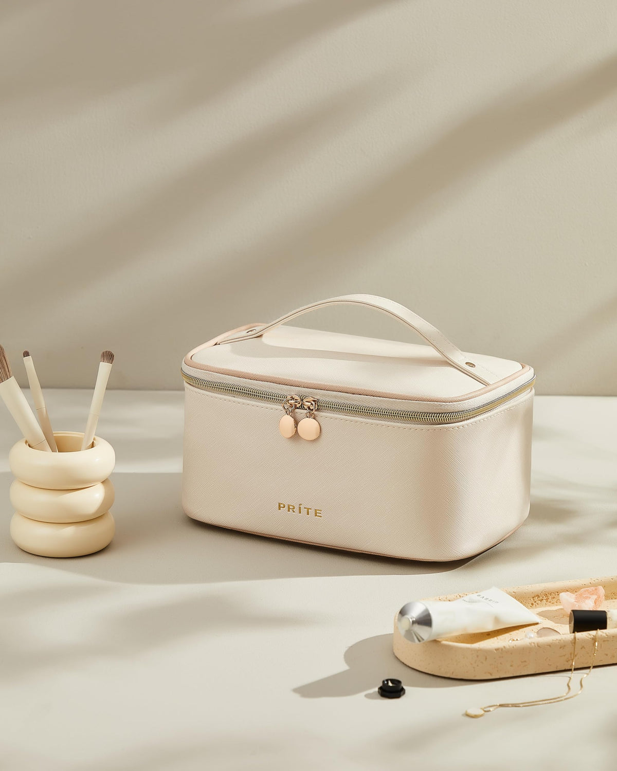 Interior view of Prite Makeup Bag showing compartments