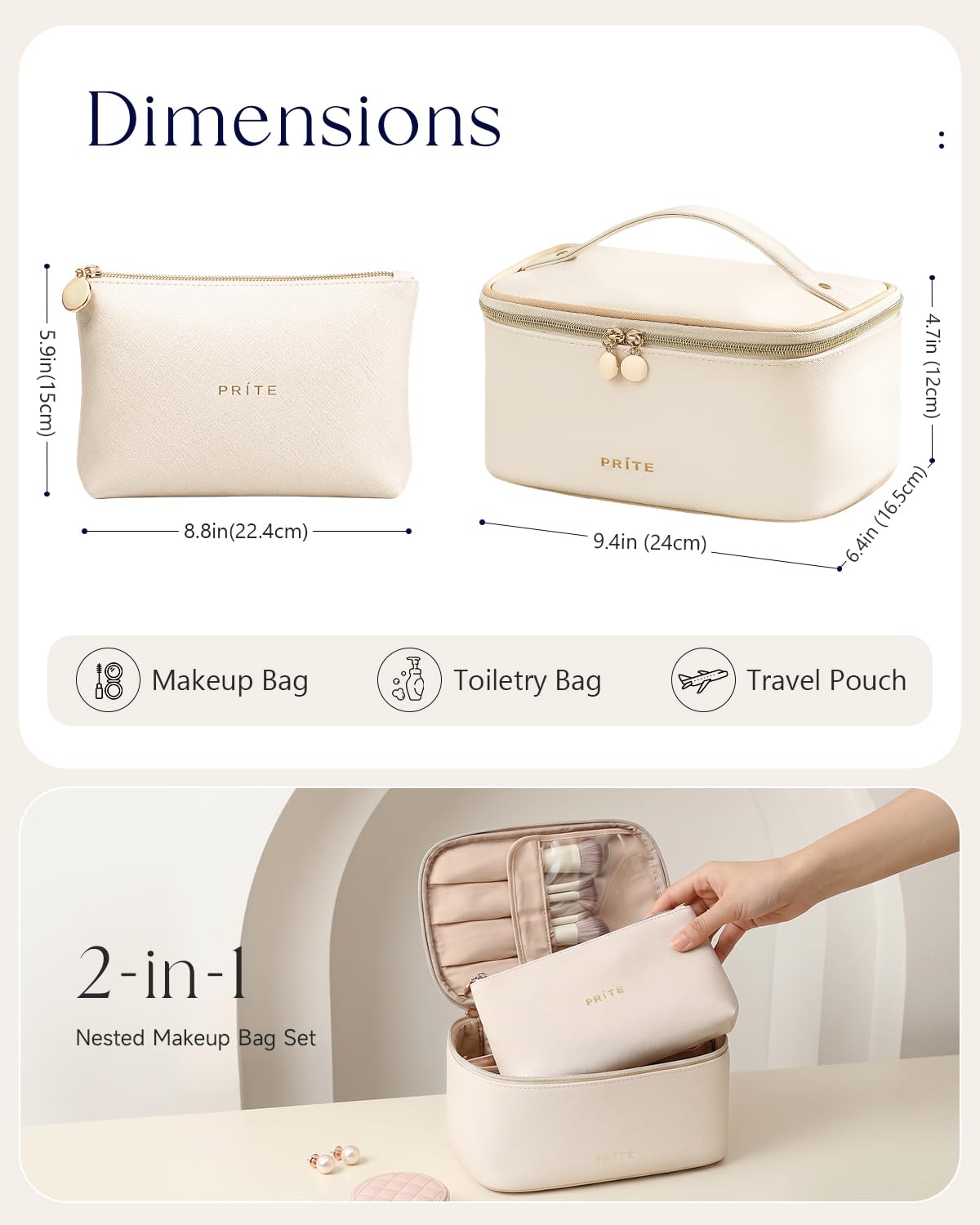 Interior view of Prite Makeup Bag showing compartments