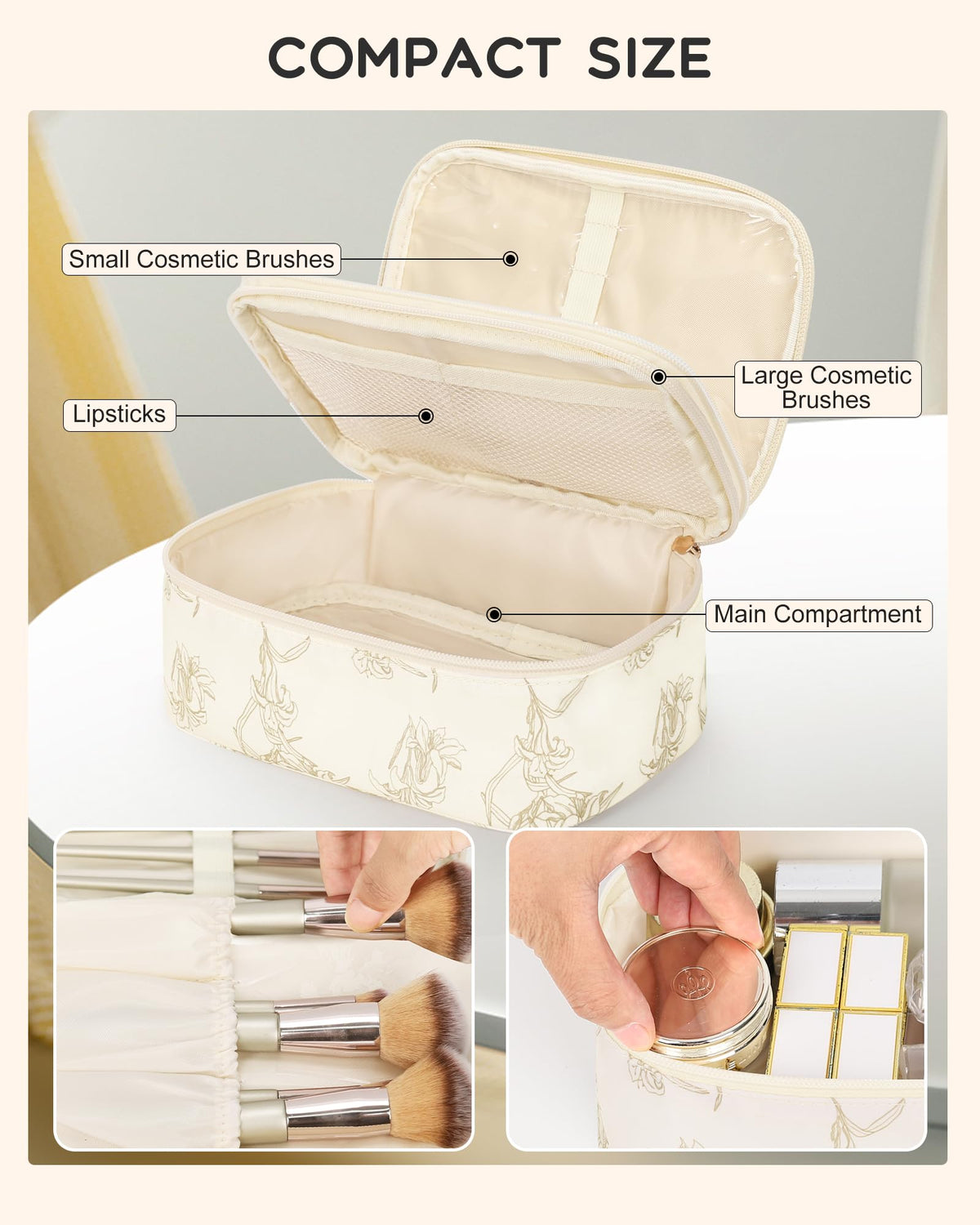 Interior view of Relavel Travel Makeup Bag with brush holders
