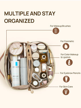 Interior view of Telena Makeup Bag with organized compartments