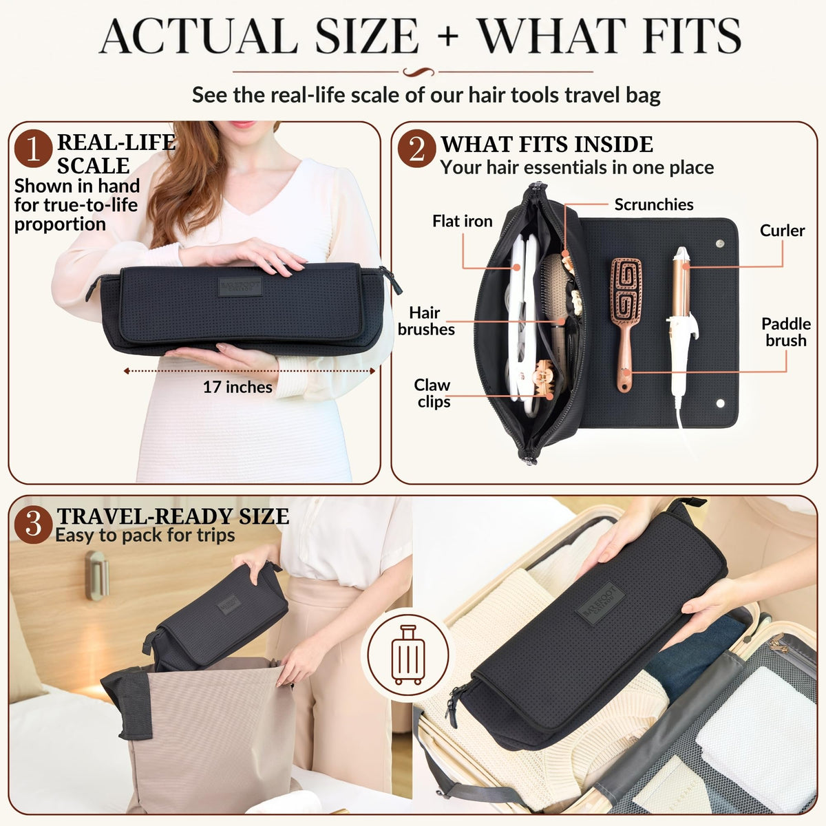 Interior view of the BAREFOOT CARIBOU Hair Tools Travel Bag with pockets