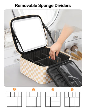 Interior view showing detachable partitions of makeup storage