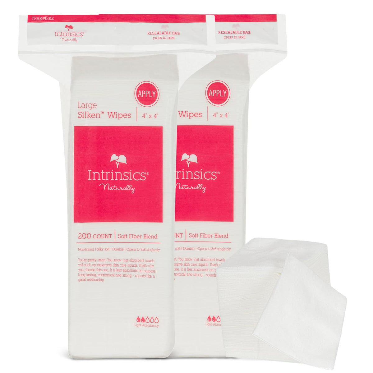Intrinsics Large Silken 4x4 Esthetic Wipes front view packaging