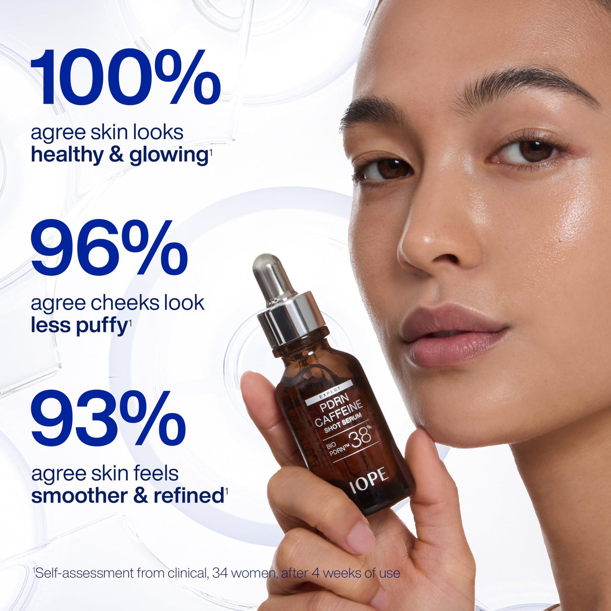 IOPE Expert PDRN Caffeine Shot Serum texture on a fingertip