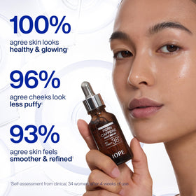 IOPE Expert PDRN Caffeine Shot Serum texture on a fingertip