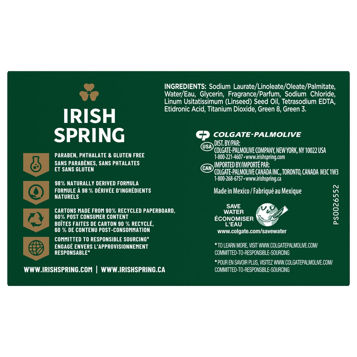 Irish Spring Deodorant Bar Soap Original 3.75 oz bars stacked