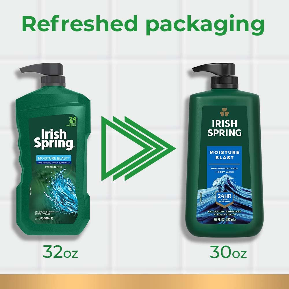 Irish Spring Moisture Blast Body Wash 30 Oz Pump back view