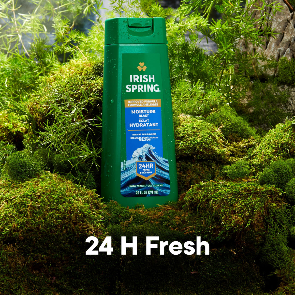 Irish Spring Moisture Blast Body Wash back view, highlighting ingredients