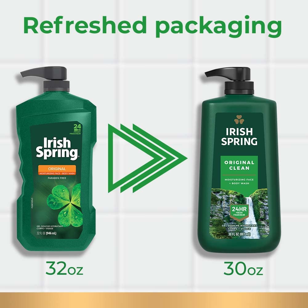 Irish Spring Original Clean Body Wash 30 Oz Pump back view