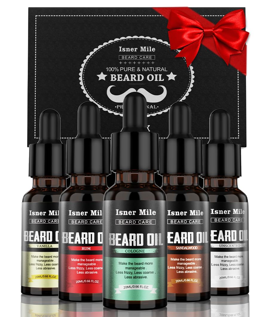 ISNER MILE Beard Oil Set with five bottles in packaging