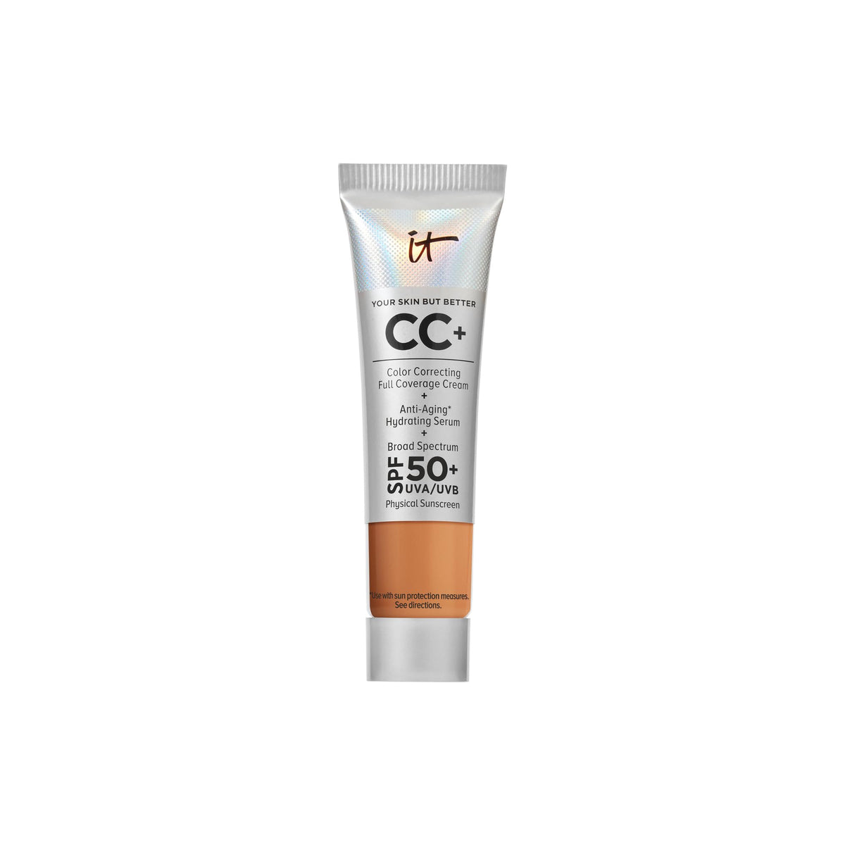 IT Cosmetics CC+ Cream Tan front view with SPF 50+ label