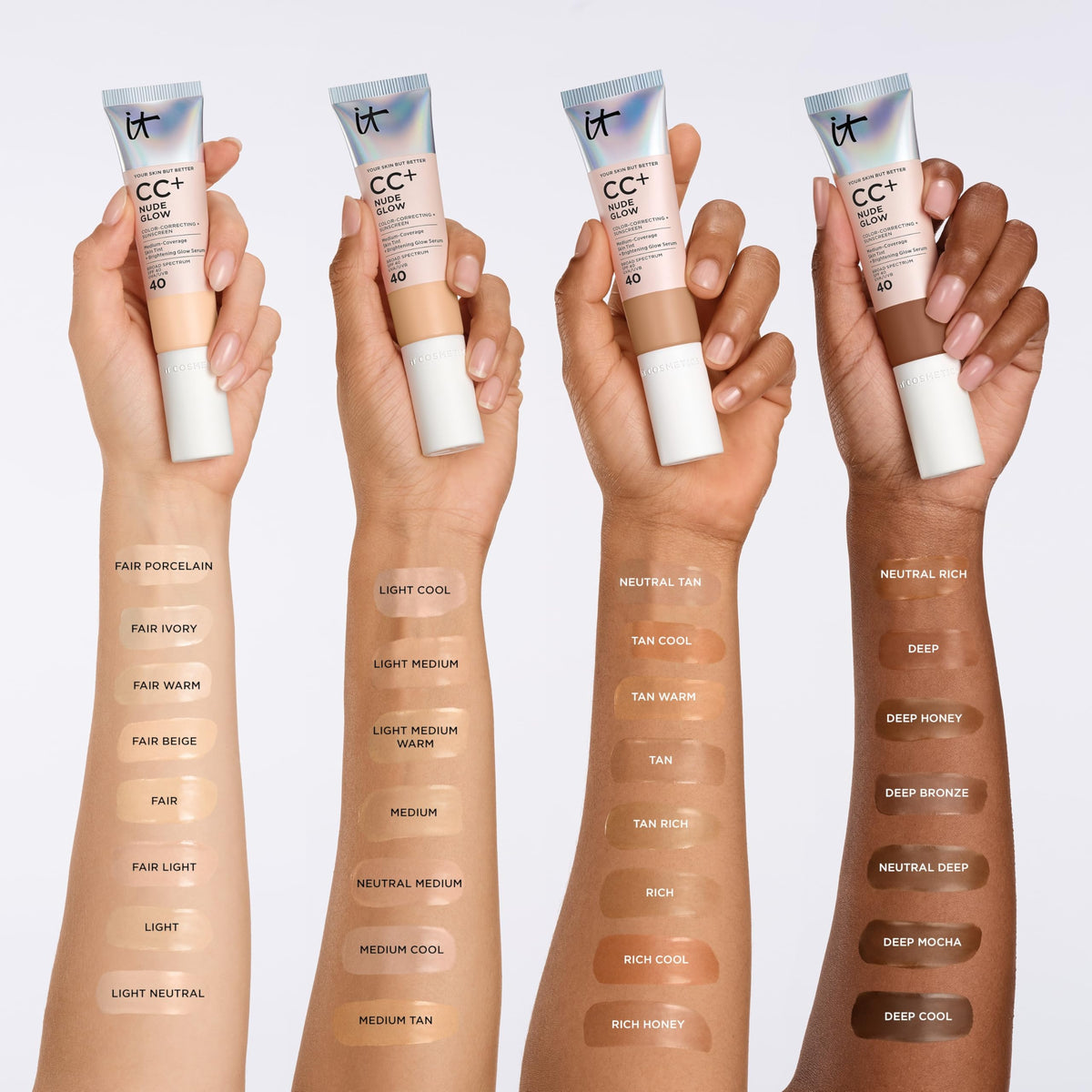 IT Cosmetics CC+ Nude Glow Foundation with makeup brush