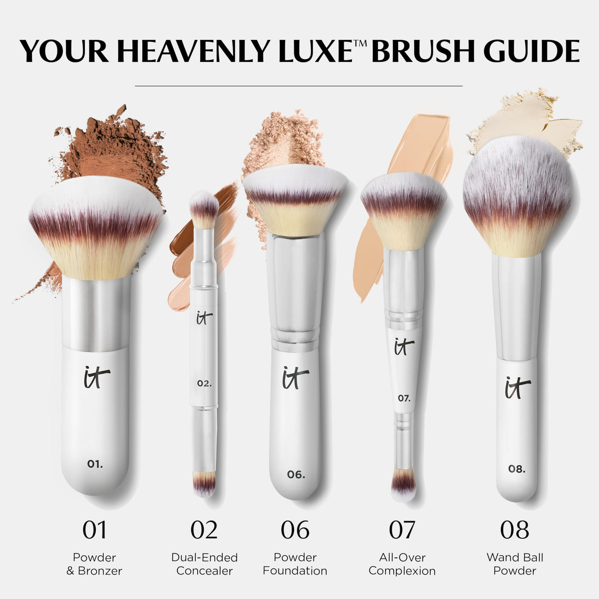 IT Cosmetics Heavenly Luxe Complexion Perfection Brush #7 with cleaning instructions