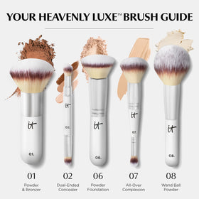 IT Cosmetics Heavenly Luxe Complexion Perfection Brush #7 with cleaning instructions