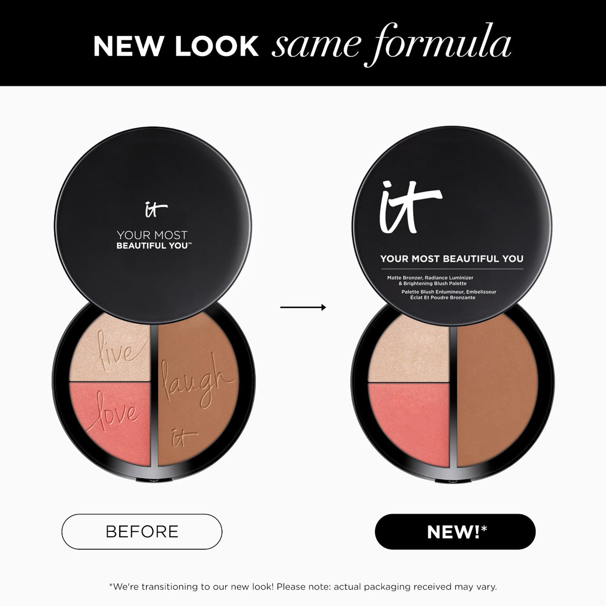 IT Cosmetics Your Most Beautiful You Face Makeup Palette open showing shades